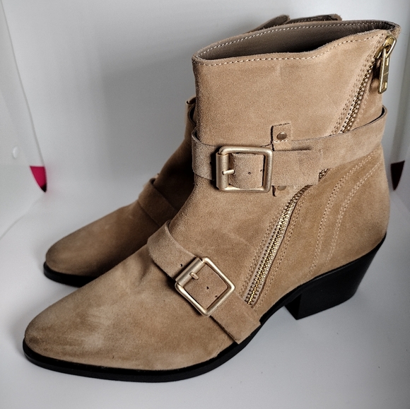 AllSaints Lior Suede Zip Bootie Desert Sand EU size 39 US Size 9 NWOB - Picture 2 of 15